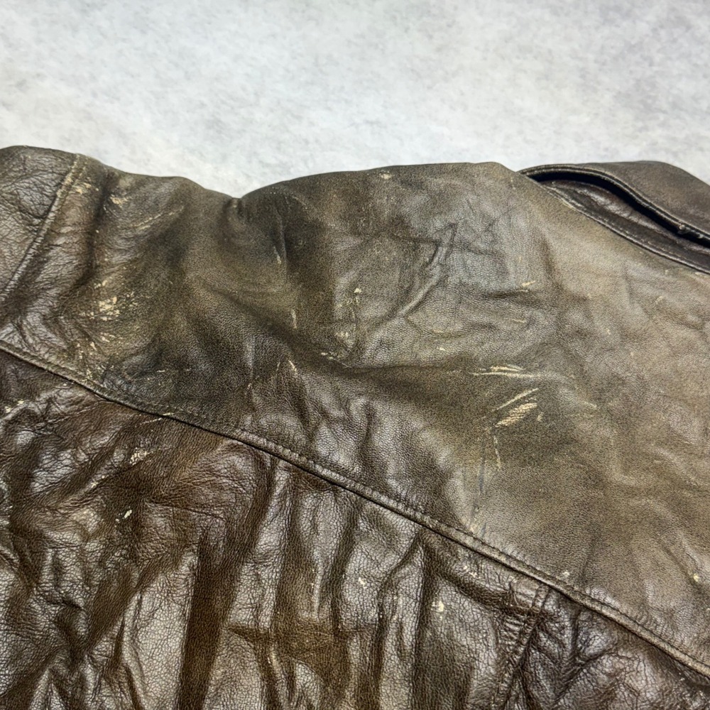 VTG LL Bean A2 Flight Jacket Mens Size L Brown Distressed Leather Bomber Jacket - Picture 5 of 11